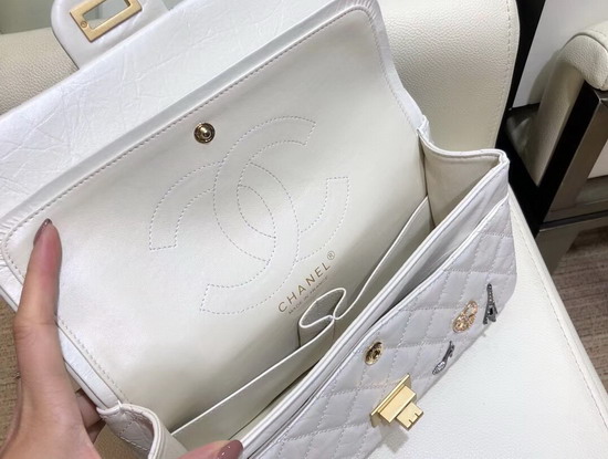 Chanel Lucky Charms Reissue 255 Flap Bag in White Aged Calfskin