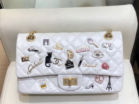 Chanel Lucky Charms Reissue 255 Flap Bag in White Aged Calfskin