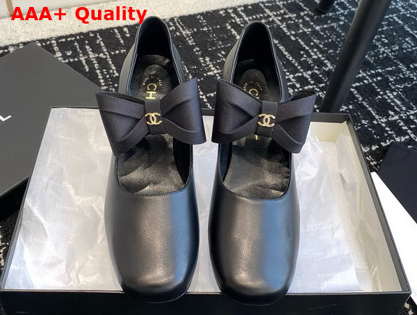 Chanel Mary Janes Black Calfskin and Grosgrain G45356 Replica