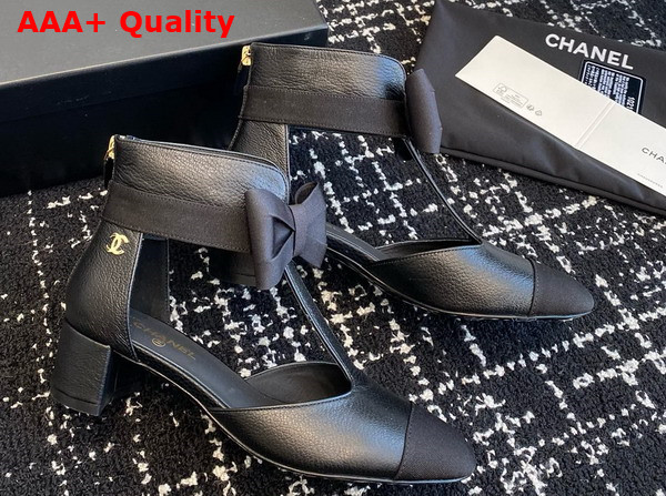 Chanel Mary Janes Black Garined Calfskin Replica