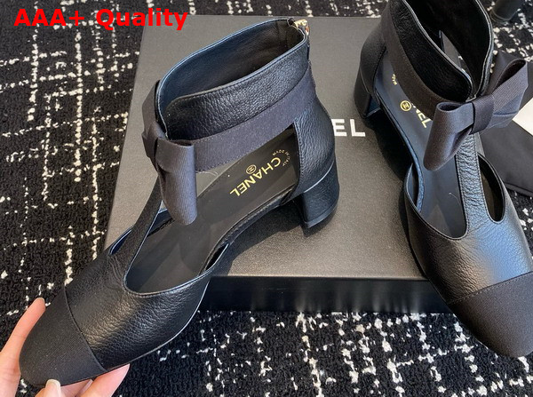 Chanel Mary Janes Black Garined Calfskin Replica