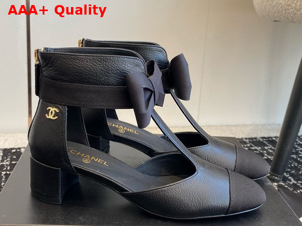 Chanel Mary Janes Black Garined Calfskin Replica