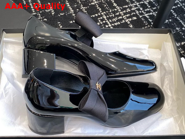 Chanel Mary Janes Black Patent Calfskin and Grosgrain G45356 Replica