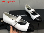 Chanel Mary Janes Calfskin and Patent Calfskin White and Black Ref G45280 Replica