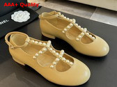 Chanel Mary Janes Goatskin Imitation Pearls Beige G45752 Replica