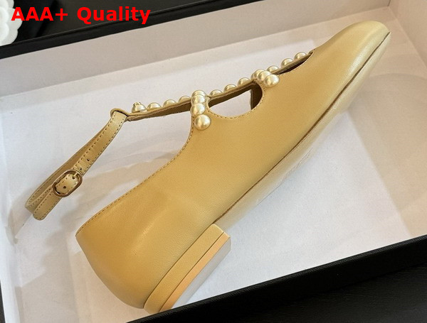 Chanel Mary Janes Goatskin Imitation Pearls Beige G45752 Replica