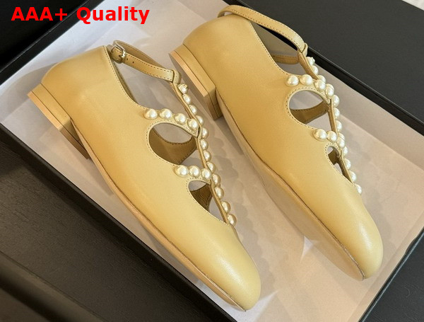 Chanel Mary Janes Goatskin Imitation Pearls Beige G45752 Replica