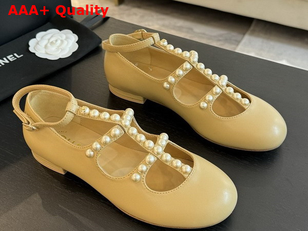 Chanel Mary Janes Goatskin Imitation Pearls Beige G45752 Replica