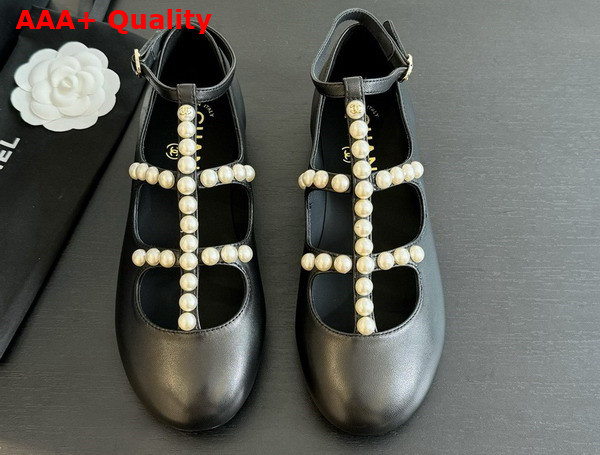 Chanel Mary Janes Goatskin Imitation Pearls Black G45752 Replica