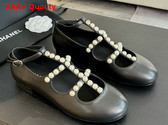 Chanel Mary Janes Goatskin Imitation Pearls Black G45752 Replica