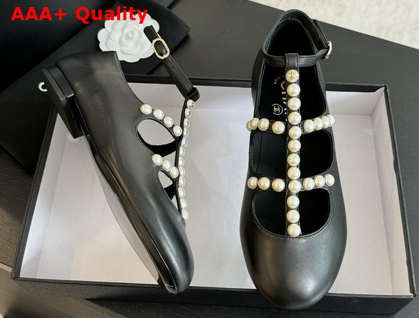 Chanel Mary Janes Goatskin Imitation Pearls Black G45752 Replica