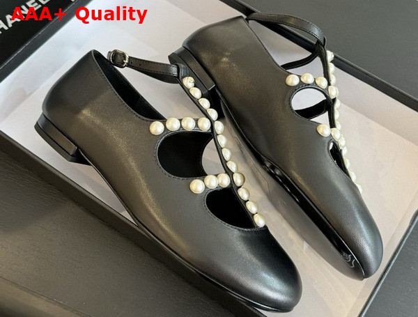 Chanel Mary Janes Goatskin Imitation Pearls Black G45752 Replica