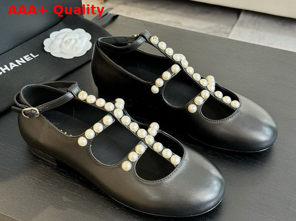 Chanel Mary Janes Goatskin Imitation Pearls Black G45752 Replica