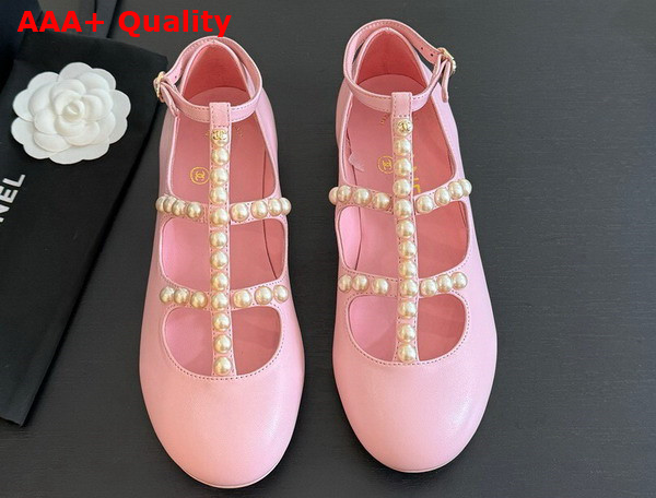 Chanel Mary Janes Goatskin Imitation Pearls Pink G45752 Replica