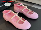 Chanel Mary Janes Goatskin Imitation Pearls Pink G45752 Replica