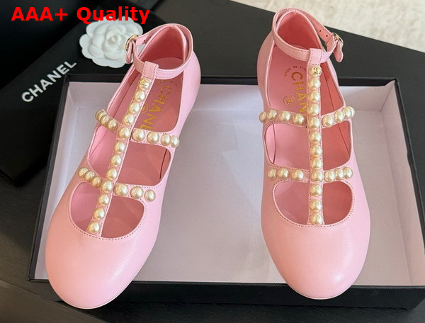 Chanel Mary Janes Goatskin Imitation Pearls Pink G45752 Replica