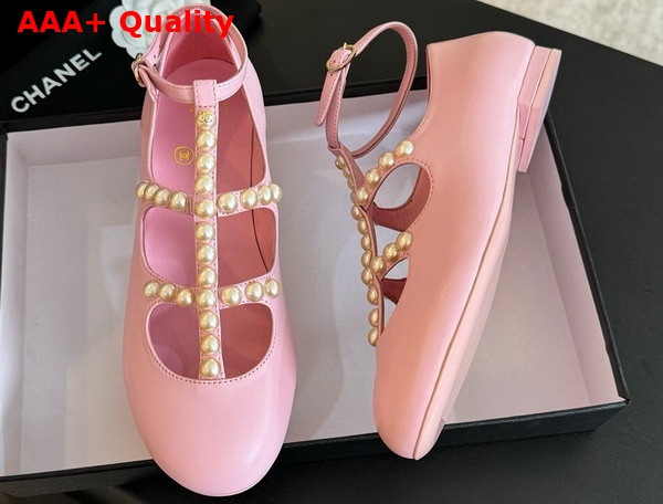 Chanel Mary Janes Goatskin Imitation Pearls Pink G45752 Replica