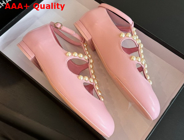 Chanel Mary Janes Goatskin Imitation Pearls Pink G45752 Replica