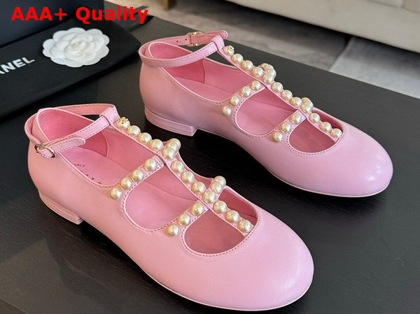 Chanel Mary Janes Goatskin Imitation Pearls Pink G45752 Replica