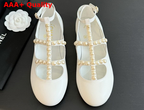 Chanel Mary Janes Goatskin Imitation Pearls White G45752 Replica