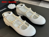 Chanel Mary Janes Goatskin Imitation Pearls White G45752 Replica