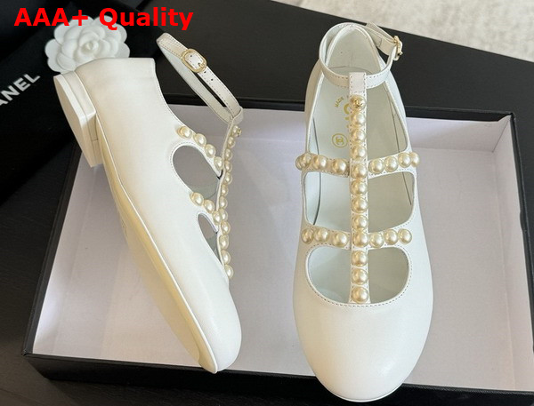 Chanel Mary Janes Goatskin Imitation Pearls White G45752 Replica