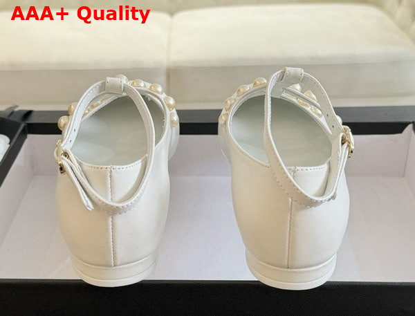 Chanel Mary Janes Goatskin Imitation Pearls White G45752 Replica