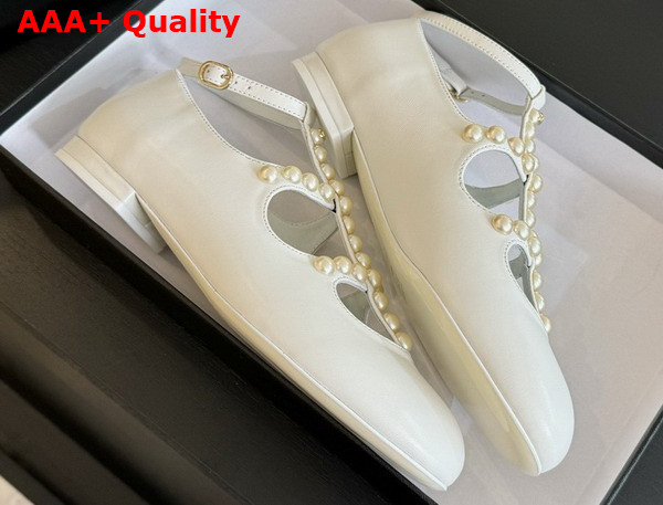 Chanel Mary Janes Goatskin Imitation Pearls White G45752 Replica