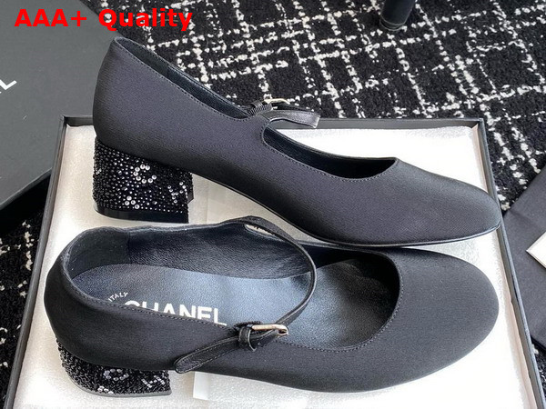 Chanel Mary Janes Grosgrain and Strass Black and Silver Ref G45473 Replica