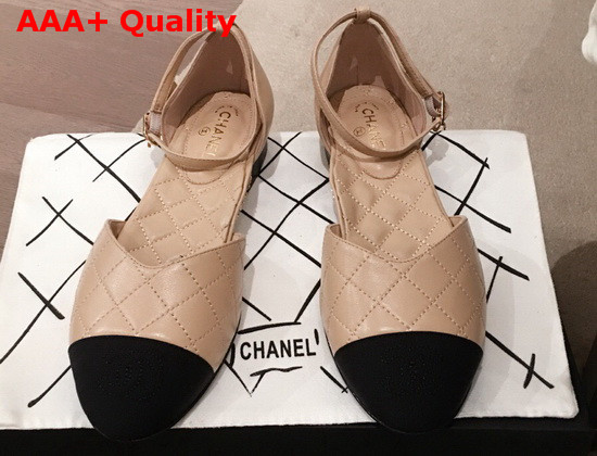 Chanel Mary Janes Lambskin and Grosgrain Beige and Black G36048 Replica