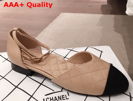 Chanel Mary Janes Lambskin and Grosgrain Beige and Black G36048 Replica