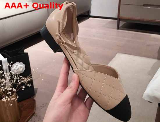 Chanel Mary Janes Lambskin and Grosgrain Beige and Black G36048 Replica