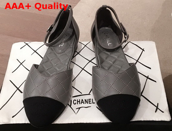 Chanel Mary Janes Lambskin and Grosgrain Gray and Black G36048 Replica