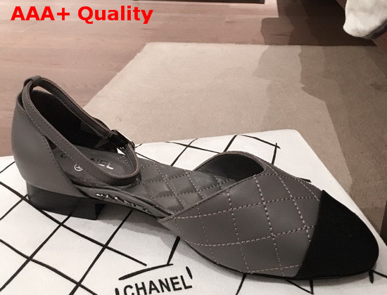 Chanel Mary Janes Lambskin and Grosgrain Gray and Black G36048 Replica