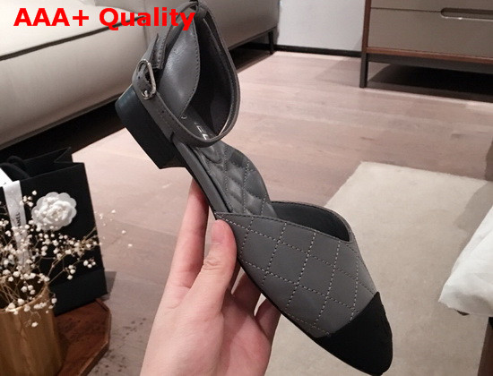 Chanel Mary Janes Lambskin and Grosgrain Gray and Black G36048 Replica