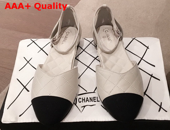 Chanel Mary Janes Lambskin and Grosgrain Light Gray and Black G36048 Replica