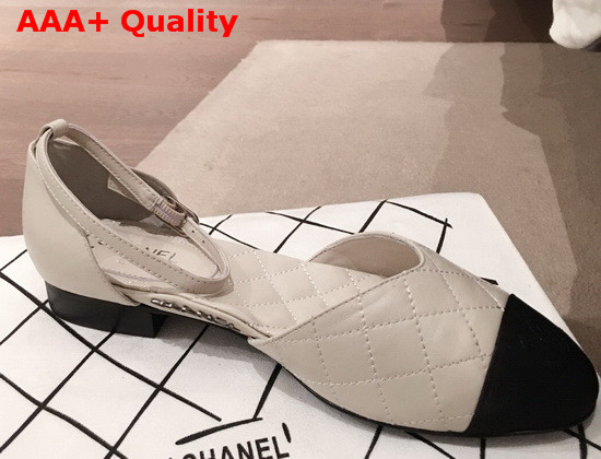 Chanel Mary Janes Lambskin and Grosgrain Light Gray and Black G36048 Replica