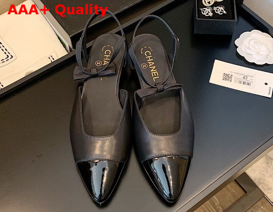 Chanel Mary Janes Laminated Lambskin and Grosgrain Black G36361 Replica