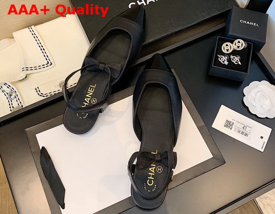 Chanel Mary Janes Laminated Lambskin and Grosgrain Black G36361 Replica