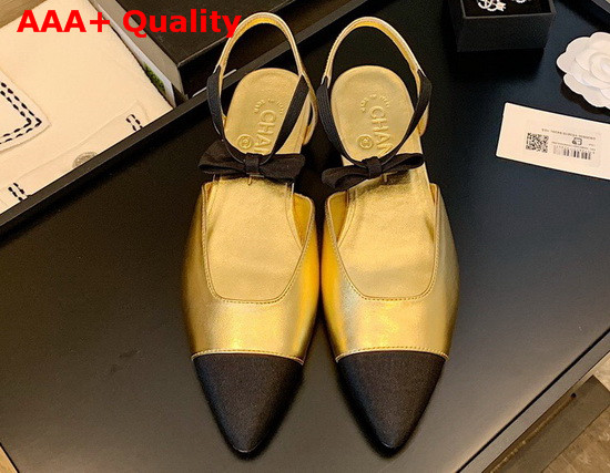 Chanel Mary Janes Laminated Lambskin and Grosgrain Gold and Black G36361 Replica