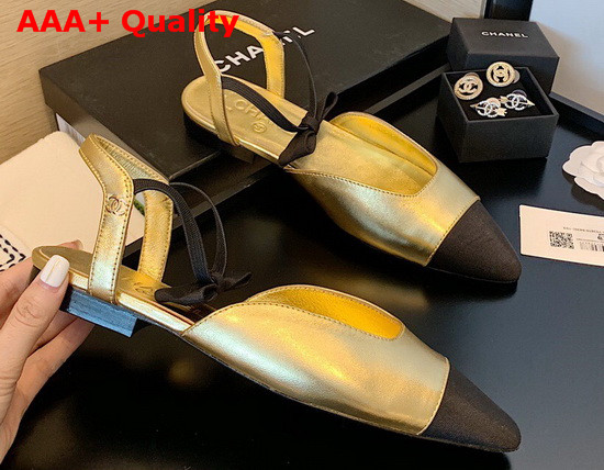 Chanel Mary Janes Laminated Lambskin and Grosgrain Gold and Black G36361 Replica