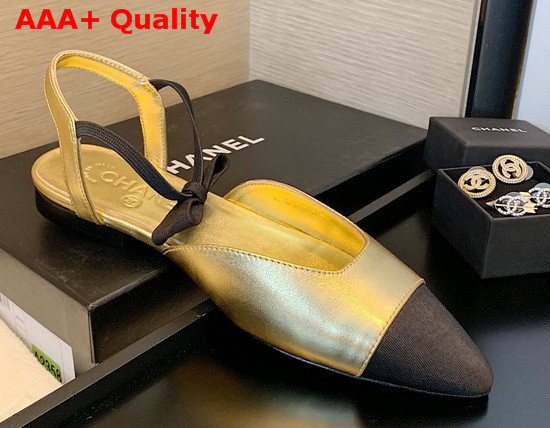 Chanel Mary Janes Laminated Lambskin and Grosgrain Gold and Black G36361 Replica