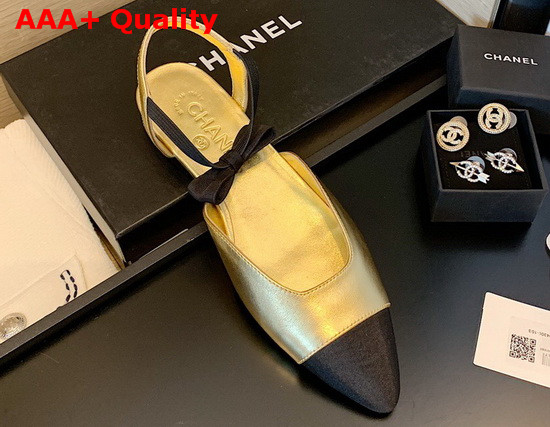 Chanel Mary Janes Laminated Lambskin and Grosgrain Gold and Black G36361 Replica