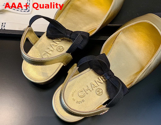 Chanel Mary Janes Laminated Lambskin and Grosgrain Gold and Black G36361 Replica