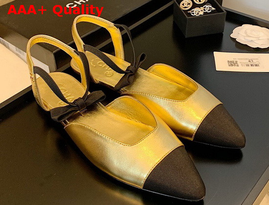 Chanel Mary Janes Laminated Lambskin and Grosgrain Gold and Black G36361 Replica