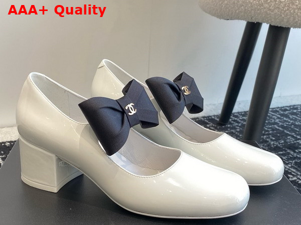 Chanel Mary Janes Patent Calfskin and Grosgrain White and Black G45356 Replica