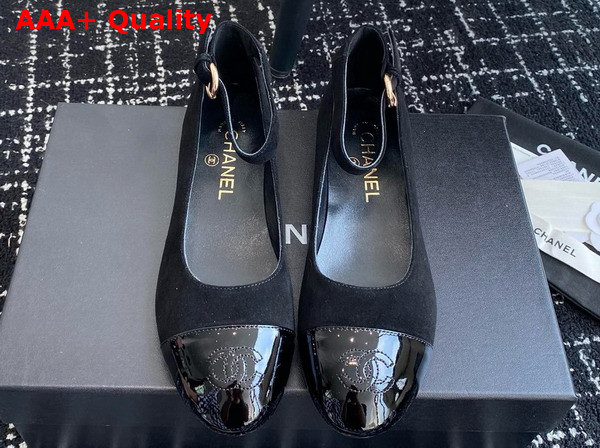 Chanel Mary Janes Pump in Black Suede and Patent Calfskin Replica