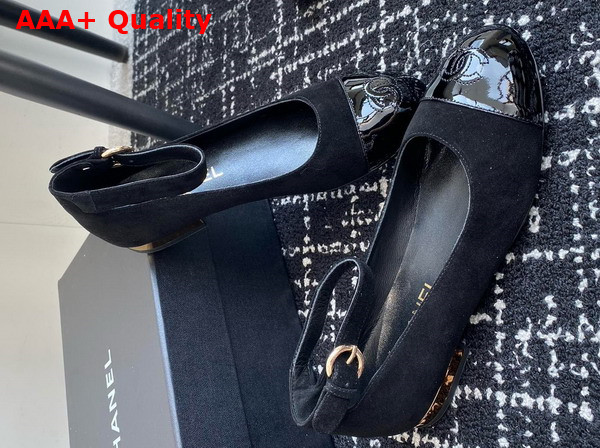 Chanel Mary Janes Pump in Black Suede and Patent Calfskin Replica