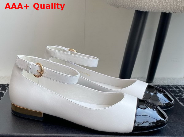 Chanel Mary Janes Pump in White Lambskin and Black Patent Calfskin Replica