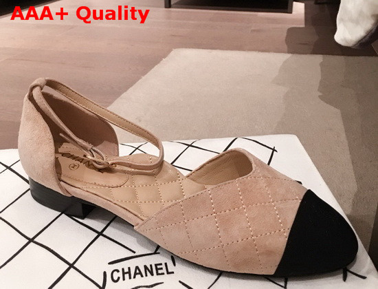 Chanel Mary Janes Suede Calfskin and Grosgrain Beige and Black G36048 Replica